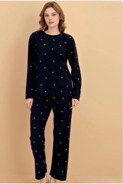 İNKO İÇ GİYİM Polar Crew Neck Patterned Soft Pajama Set