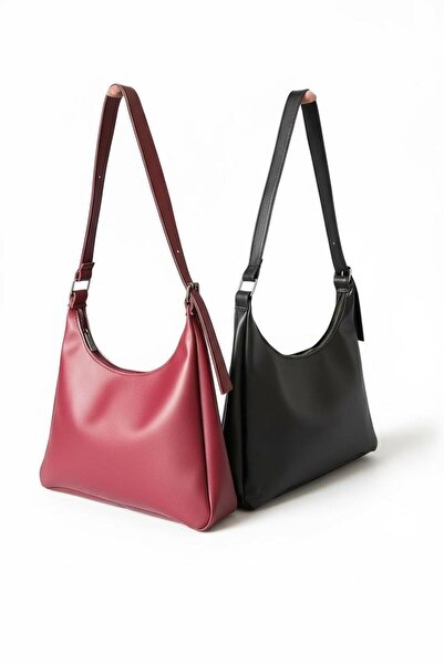 CELESTIAL COLLECTION 2-Pack Large Size Single Strap Baguette Stylish Bag (Black and Burgundy)