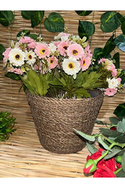 Ekodoğa Örme Hasır Saksı Orta Boy Bahçe Saksısı Yapay Çiçek Saksısı Dekoratif...