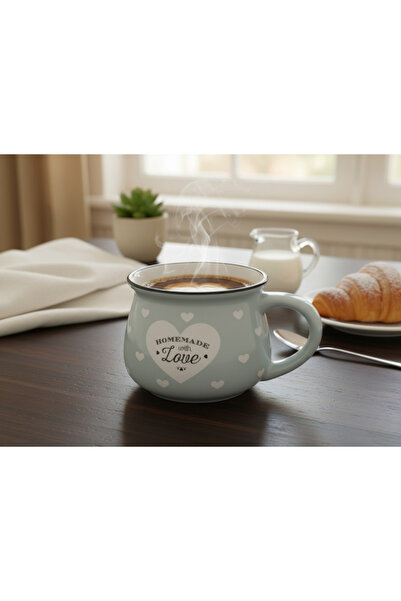 Elista Ceramic Cup with Handle Heart Pattern 250 Cc