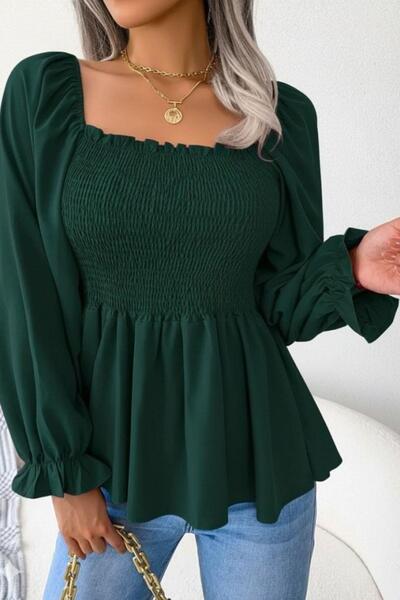 Mossta Square Neck Gipeli Crepe Blouse - Green