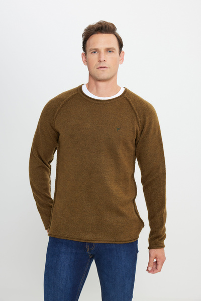 AC&Co / Altınyıldız Classics Khaki Standard Fit Regular Cut Crew Neck Fleece-Lined Soft Textured Knitwear Sweater