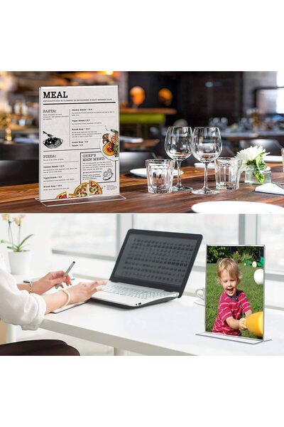 Slasa Acrylic T-Shape Double-Sided Sign Holder Menu Frame Stand 4x6 Inch 2pcs