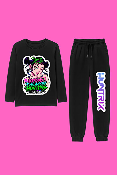 MECH BUTİK K-Pop Demon Hunters Hunterix Printed Long Sleeve Combed Cotton Sweat Sweatpants Set Bottom Top Set
