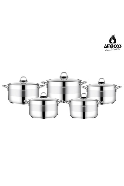 Amboss 10-piece stainless steel cookware set with glass lid