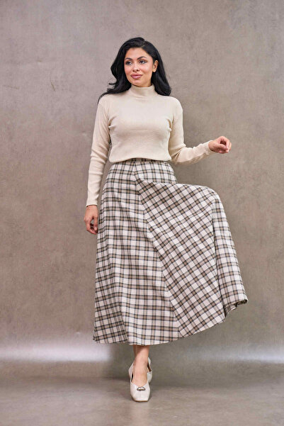 KÜÇÜĞÜM BUTİK Cream Plaid Four-Piece Skirt