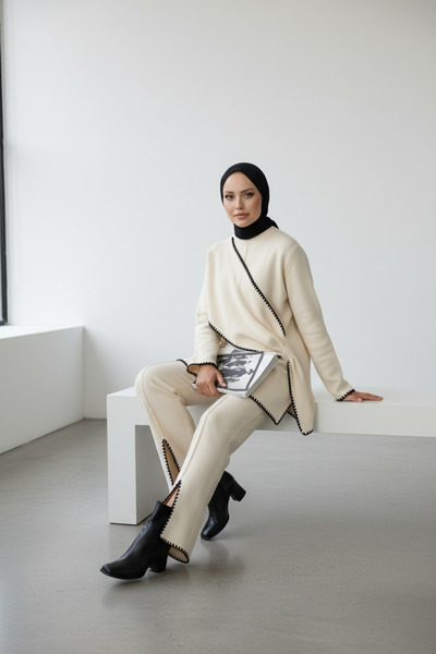 NEWCO Women's Camel Pants Tunic Double Hijab Shepherd Stitching Set