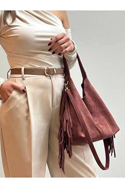 MaVaux Lea 100% Genuine Nubuck Leather, Detailed Stylish Design Suede Hand and Shoulder Bag