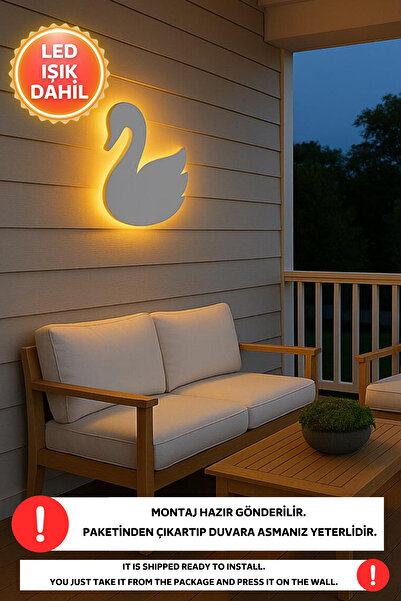 Dekorvin 1 Adet Kuğu Led Işık Gece Lambası Bebek Çocuk Odası Duvar Dekorasyon...