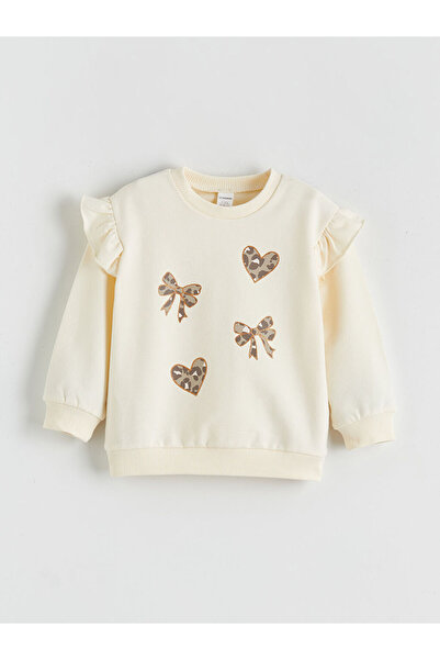 LC Waikiki Ekru Fiyonk Detaylı Kız Bebek Sweatshirt