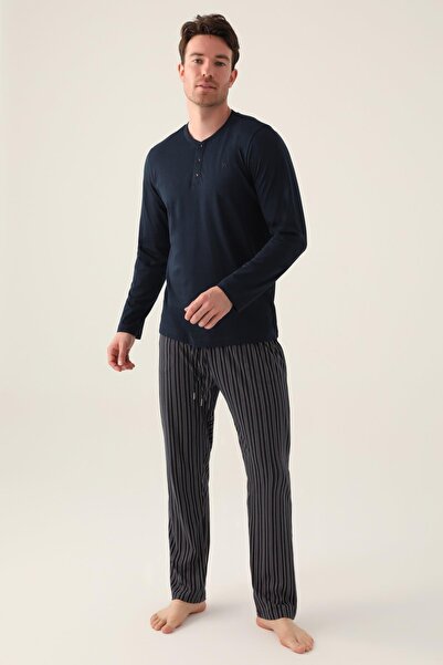 Arnetta Uzunkol Kuutulu Men's Pajama Set, 100% Cotton, Big Size Men's Pajama Set