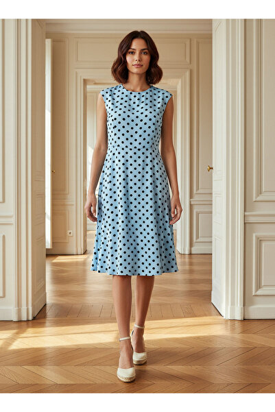 FAV فستان قصير بدون أكمام بطبعة نقاط البولكا مع رقبة دائرية
