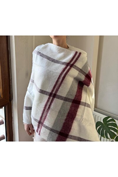 staristakı BEYAZ RENK GRİ ÇİZGİ DETAY PUFFY OMUZ ŞALI