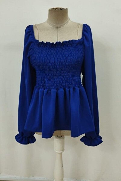 Mossta Square Neck Gipeli Crepe Blouse - Blue