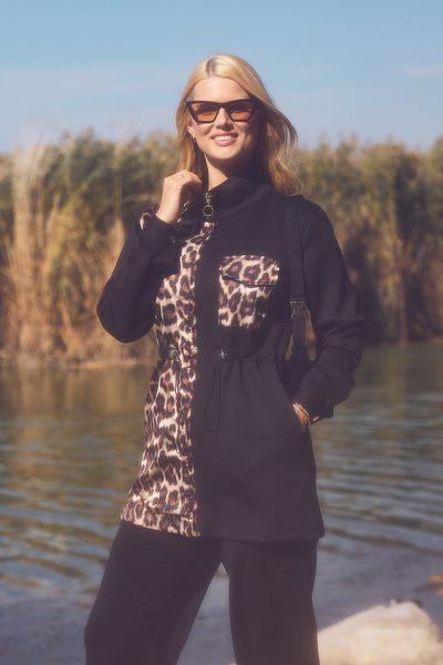 Sementa Leopard Combination Scuba Tunic Tracksuit Set - Black