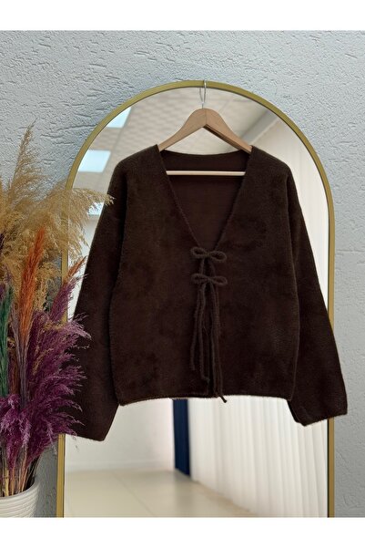 MİHRA STORE Fiamma Tied Short Cardigan-Zi̇5256 Brown