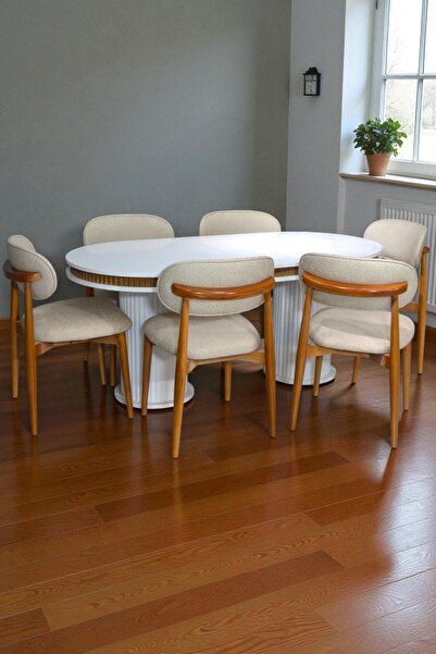 baresmu Bohem İskandinav Masa Sandalye Takımı – 6 Adet Polo Sandalye – Beyaz ...