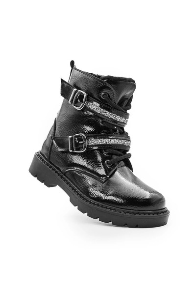 nuvora حذاء بناتي أسود مبطن بالريش – بسحاب ورباط، حذاء شتوي بنعل سميك