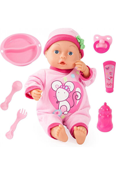 Bayer Papusa bebelus interactiv cu corp moale First Words 33 cm,accesorii hranire incluse, plange/ra