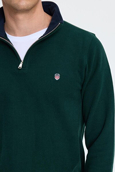 Tudors Men's Slim Fit Slim Fit Cotton Thessaloniki Fabric Mock Neck Green Sweatshirt