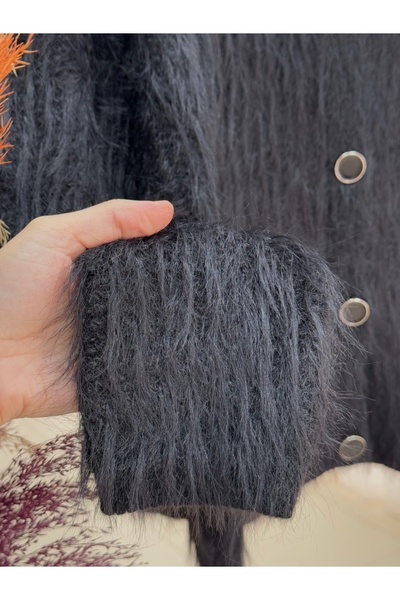 MİHRA STORE Dasia Oyuk Buttoned Bearded Short Cardigan-Zi̇7007 Black