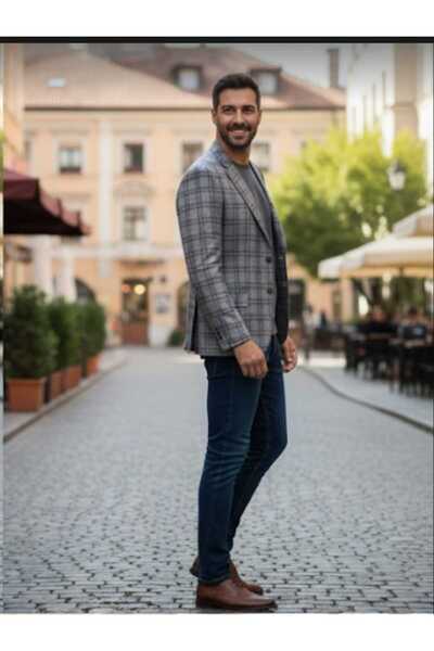 TAKKIM Checked Two Button Slim Fit Men's Single Jacket