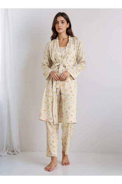 FAV طقم بيجامة مع رداء وقميص بدون أكمام وبيجامة