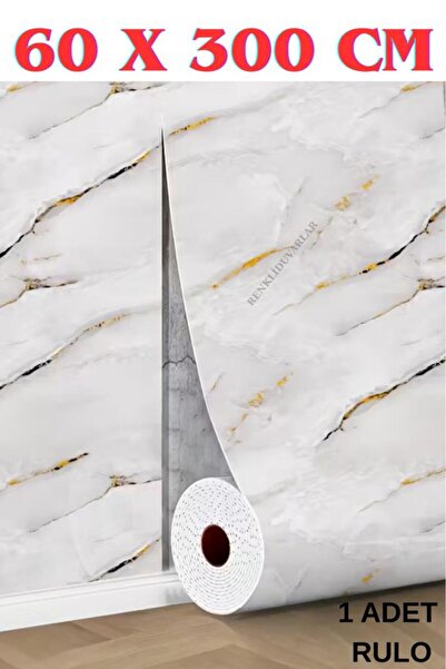 Renkli Duvarlar 60cm x 3 Metre Tek Parça Yapışkanlı Rulo Mermer Desenli Duvar...