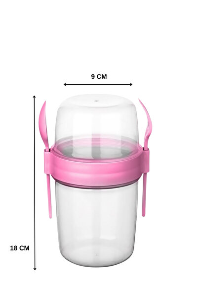 ELDİPA Mega Boy 1100 ml Diet Nutrition Container Double Compartmented with Spoon for Muesli Yogurt Salad Carry Container