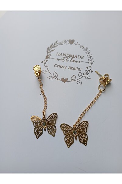 OEM 18K gold plated earrings with Butterfly and Swarovski crystal 2*4mm