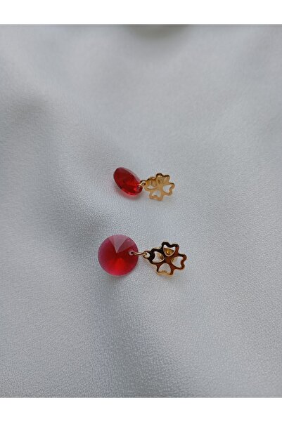 OEM Earrings with Swarovski Scarlet 12mm and 18K gold plated clover studs