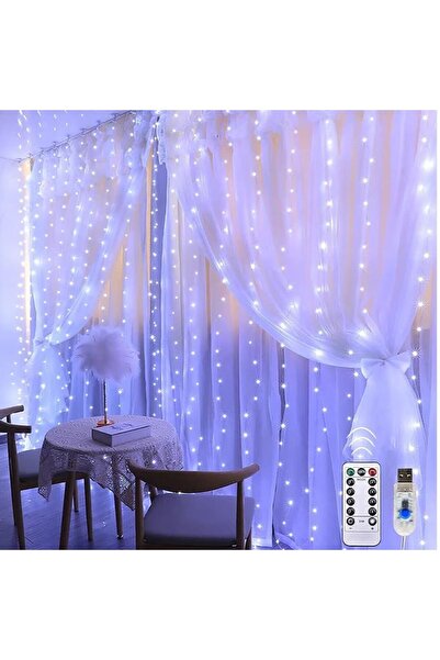 Impact Vision Instalatie de Craciun,Tip perdea,3mx3 m,300 leduri,Alimentare USB,Fir cupru,Telecomanda,Alb Rece