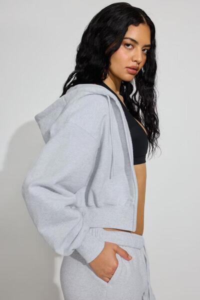 Madmext Karmelanj Crop Hooded Zippered Women's Sweatshirt Mg2608