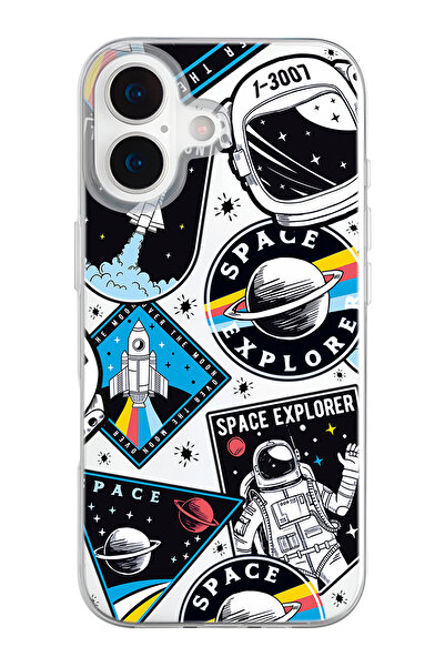 mooodcase iPhone 17 Uyumlu Space Desenli Şeffaf Silikon Telefon Kılıfı