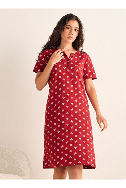 FAV Heart Print Cotton Night Dress