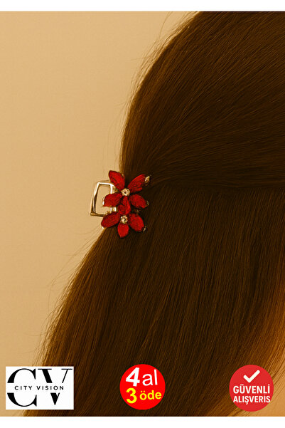 cityvision Red Stone Flower Silver Detailed Metal Latch Buckle 4 cm