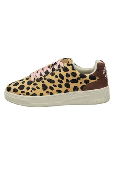 Scotch & Soda leather sneakers with short-hair animal print, Beige/Brown, EU 38