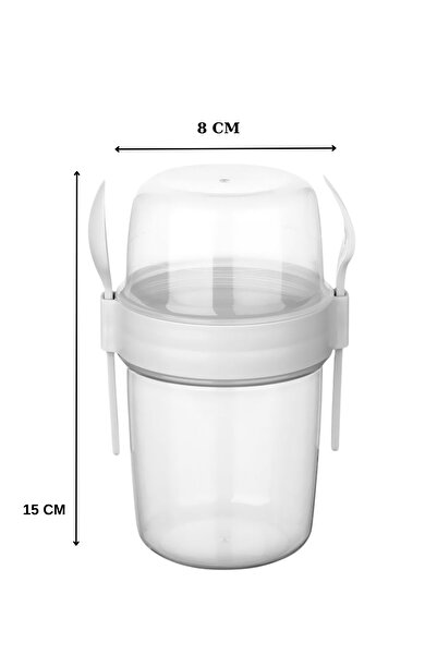 ELDİPA Small Size 650 ml Diet Nutrition Container Double Compartmented with Spoon for Muesli Yogurt Salad Carry Container