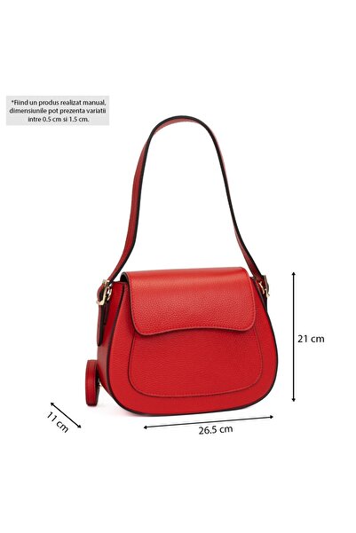 Posete Fagaras Pauline Leather Purse - Red, Casual Bag Made of Genuine Leather, Handbag, Bags