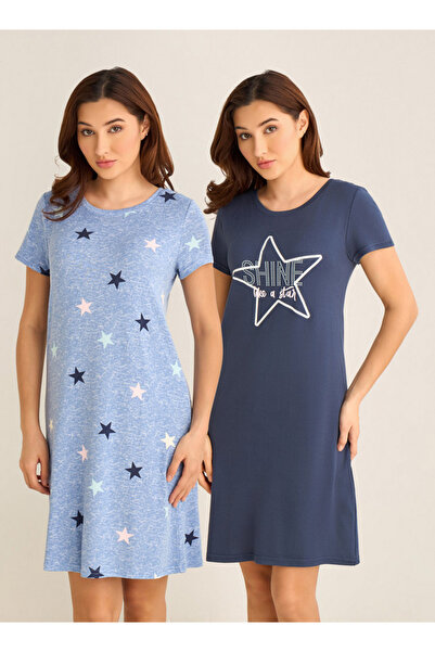 FAV Set of 2 - Night Dress Short Sleeve Star Print