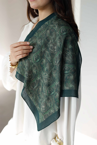 ipekistanbul Eșarfă din bumbac organic 100% - Model șal - Verde închis