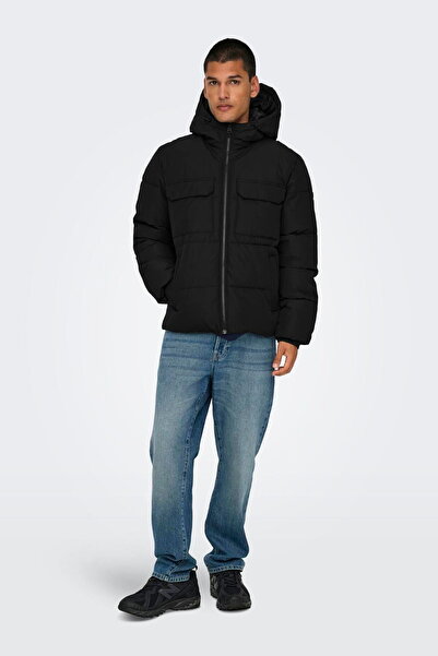 ONLY & Sons Чоловічий пуховик з високим коміром на блискавці та рибстопом – вітрозахисний