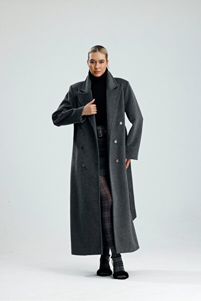 GACA COLLECTION LİMYRE Premium Uzun Kaşe Gri Kaban
