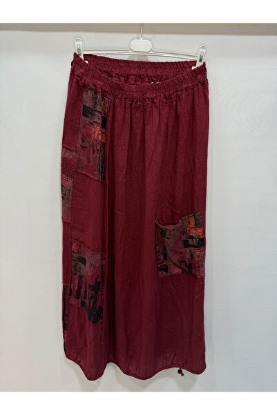 della moor Burgundy Italian Elastic Waist Long Linen Skirt