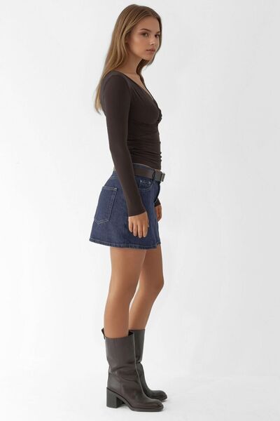 Hiccup V-Neck Knot Detailed Long Sleeve Top