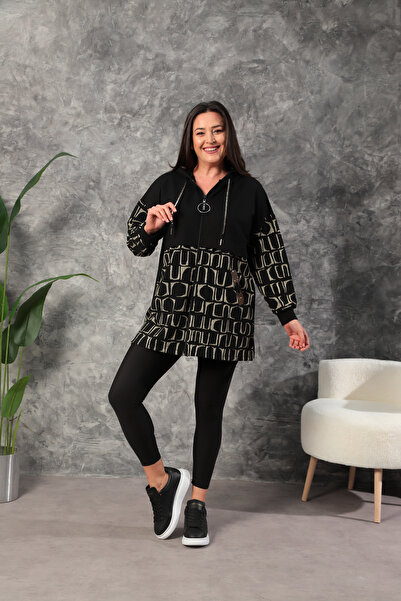 YMN COLLECTİON KADIN BÜYÜK BEDEN KAPÜŞONLU FERMUARLI GARNİLİ FLETO CEP TAŞ SÜ...