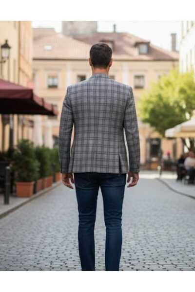 TAKKIM Checked Two Button Slim Fit Men's Single Jacket