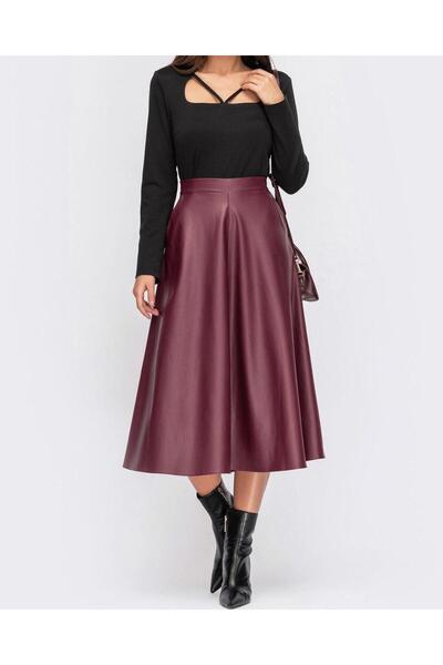 mass fashion Kadın Fermuar Detaylı Deri Etek