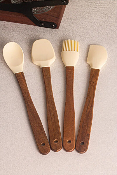 akdenizhome Akasya Saplı 4'lü Mini Silikon Spatula Seti (21 cm) - BPA Free