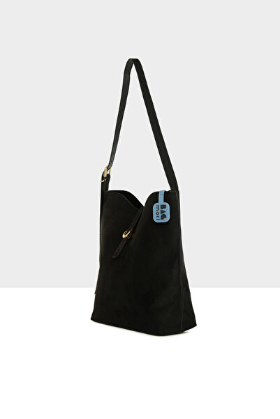 Bagmori Black Women's Bottle Bottom Belt Detailed Suede Bag M000008678